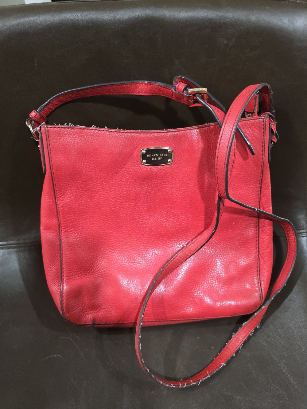 Michael Kors Red Leather Crossbody Bag